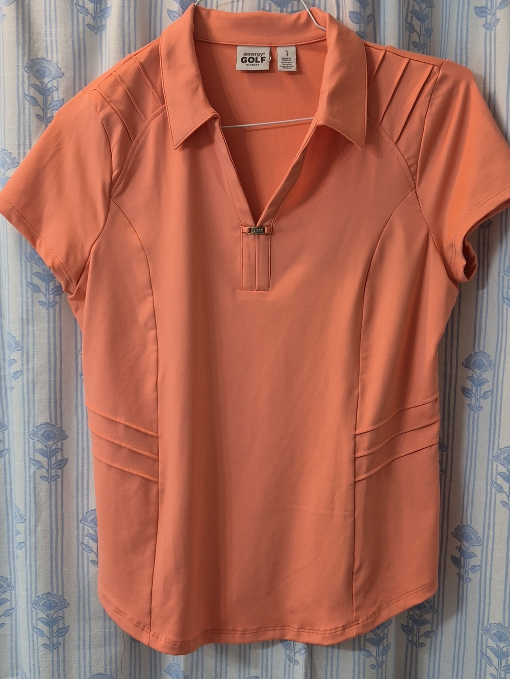 Chicos Women's Orange Embellished Jeweled cap sleeve Golf Shirt Sz M